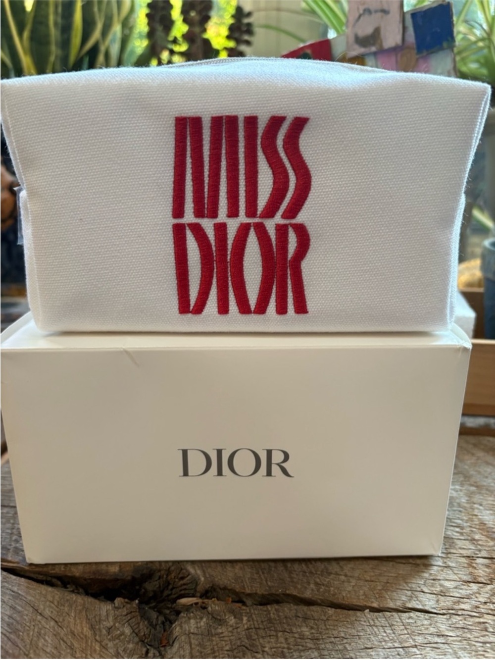 Dior White Canvas Pouch with Red
'Miss Dior' Embroidery, NIB